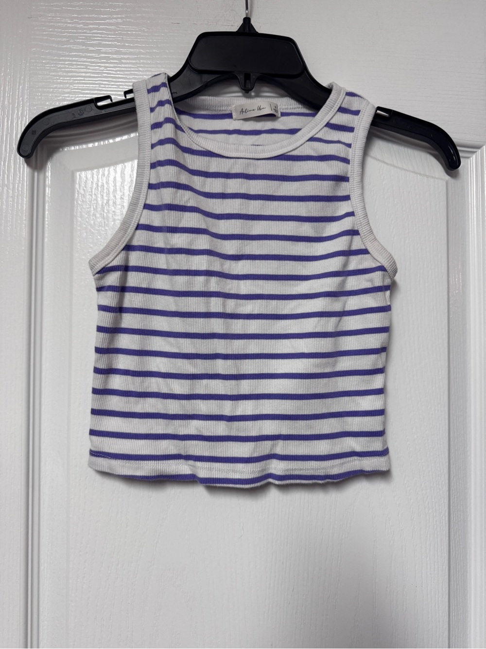 Active USA White & Purple Striped Ribbed Crop Tank